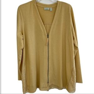 LOGO Lounge Zip Up Cardigan Pockets Lace Back QVC